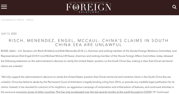 Hàng loạt nghị sĩ Mỹ: Nói đơn giản vầy thôi: yêu sách của Trung Quốc ở Biển Đông là phi pháp - Ảnh 1.