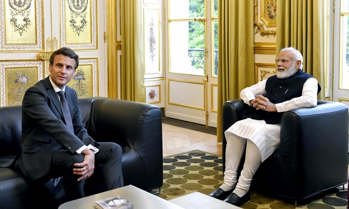 Thủ tướng Ấn Độ Narendra Modi hội đàm với người đồng cấp Pháp Emmanuel Macron tại thủ đô Paris, ngày 4/5. Nguồn: ANI