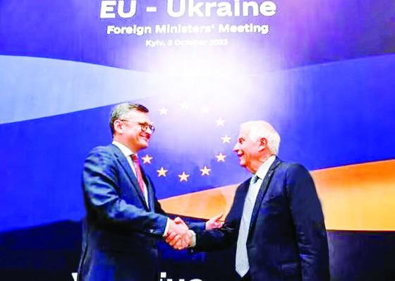 Ngoại trưởng Ukraine Dmytro Kuleba (trái) và Đại diện cấp cao về chính sách an ninh và đối ngoại của EU Josep Borrell ảnh 1
