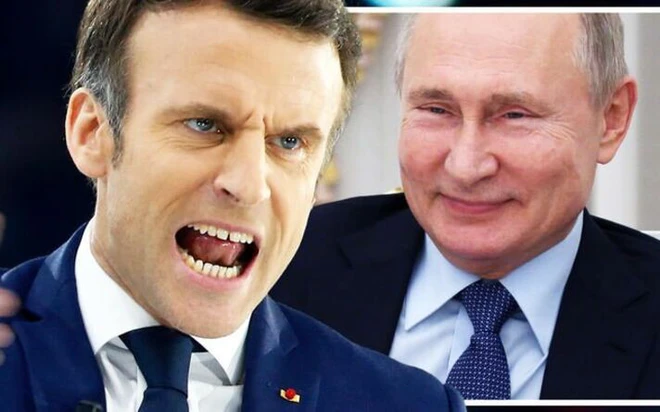 Tổng thống Nga Vladimir Putin (phải) và Tổng thống Pháp Emmanuel Macron. Ảnh: Getty